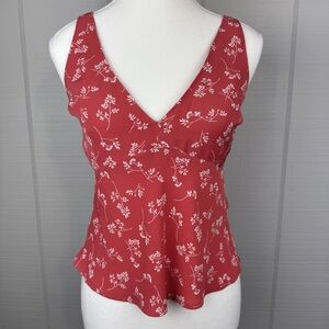 Abercrombie & Fitch Coral Pink Floral V-neck Tank Top Blouse Empire Waist XS